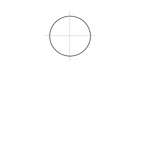 Einfacher Kreis mit Hilfslinien als Startpunkt für das Zeichnen eines Hundekopfes im Comic-Stil.