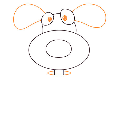 Illustration eines Hundekopfes mit ergänzten Ohren und Augen im Comic-Stil.